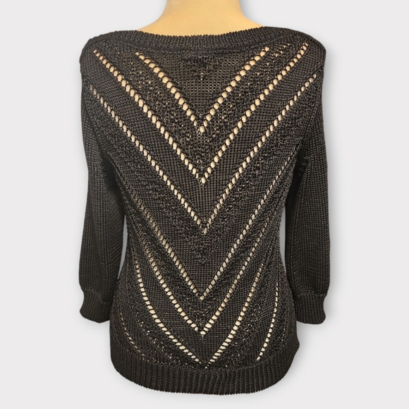 WHBM WHITE HOUSE BLACK MARKET Chunky Open-Knit Pullover Sweater, Large, Black - Picture 7 of 11